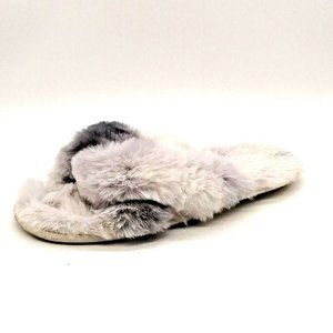 Loft Womens Slide Slipper Gray Faux Fur Flat‎ Heel Faux Fur Lined Cushion L 9-10
